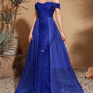 Elegant Blue Off-Shoulder Evening Gown